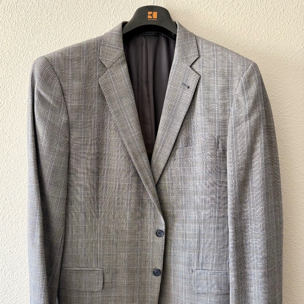 Joseph Abboud Glen Plaid Sport Coat (Black/White/Light Blue, 46L)